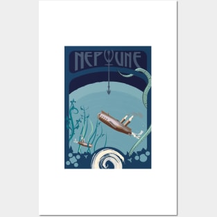 Neptune - Art Nouveau Space Travel Poster Posters and Art